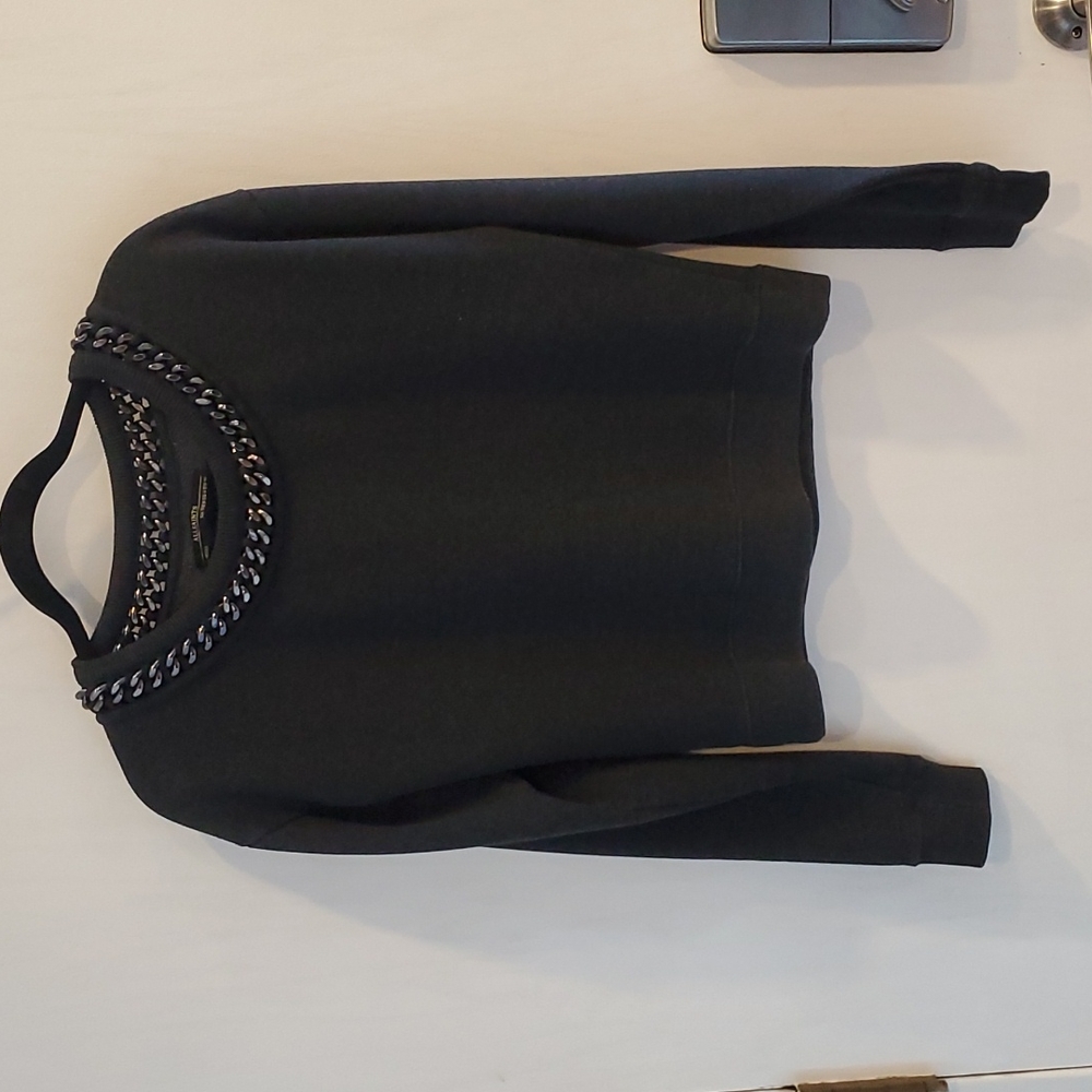 All Saints Dark Gray Ita Cropped Sweatshirt with Black Chain 4
